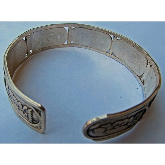 Sterling Silver Egyptian Cartouche Hieroglyphics Cuff Bracelet Revival 925 - Picture 3 of 3